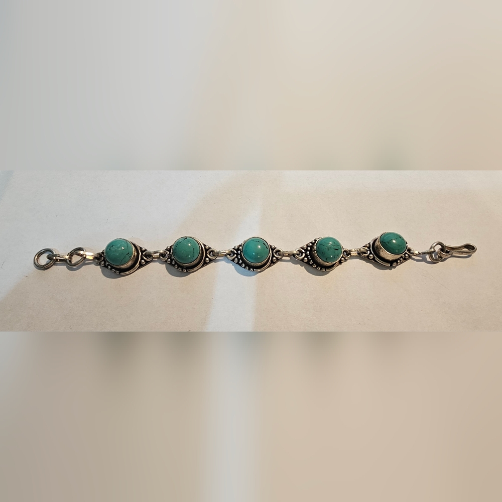 Sterling Silver Turquoise Link Bracelet handcrafted